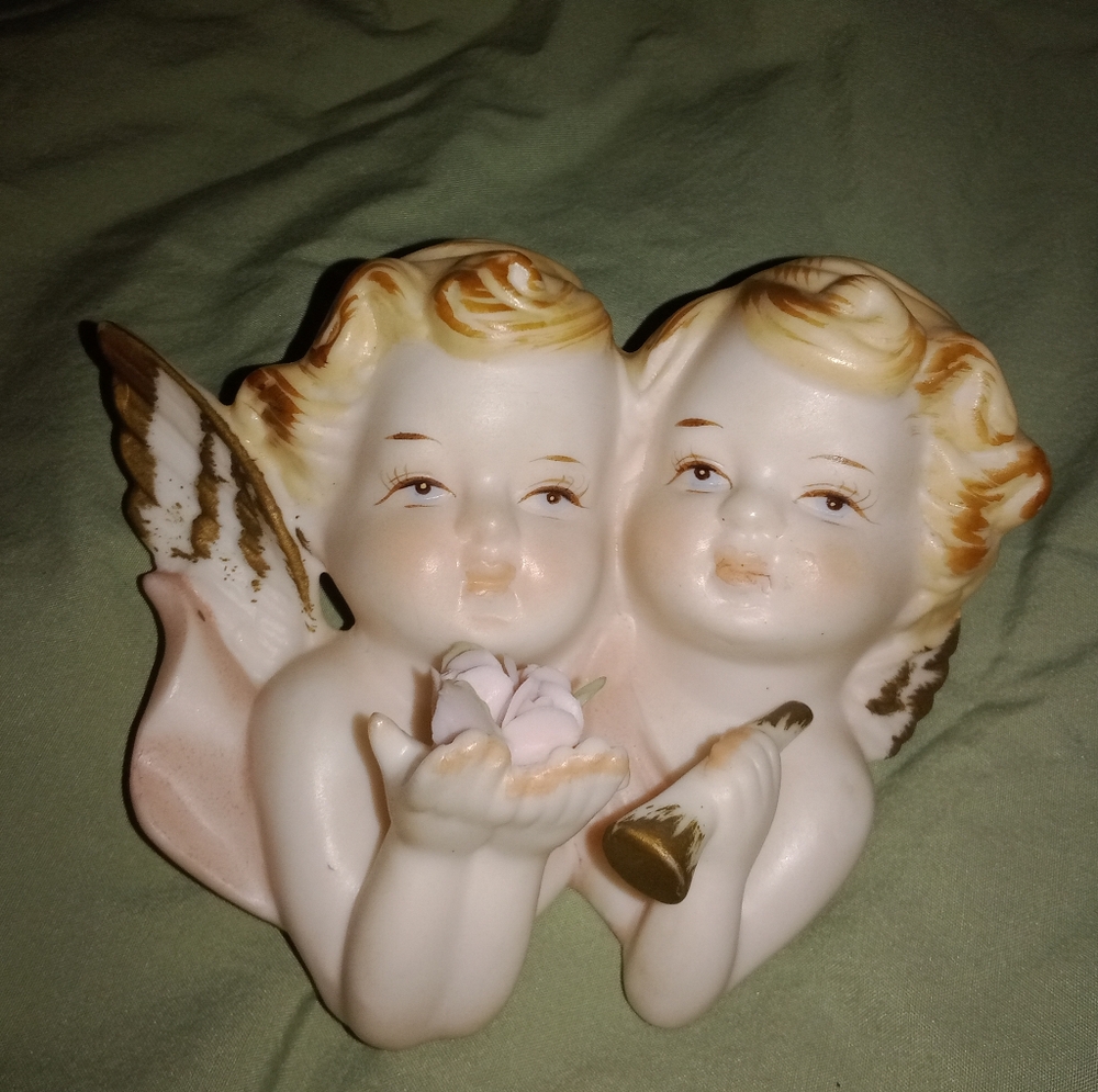 Vintage MCM Baby Angels Christmas Nursery Wall Decor Porcelain Cherubs Cupids